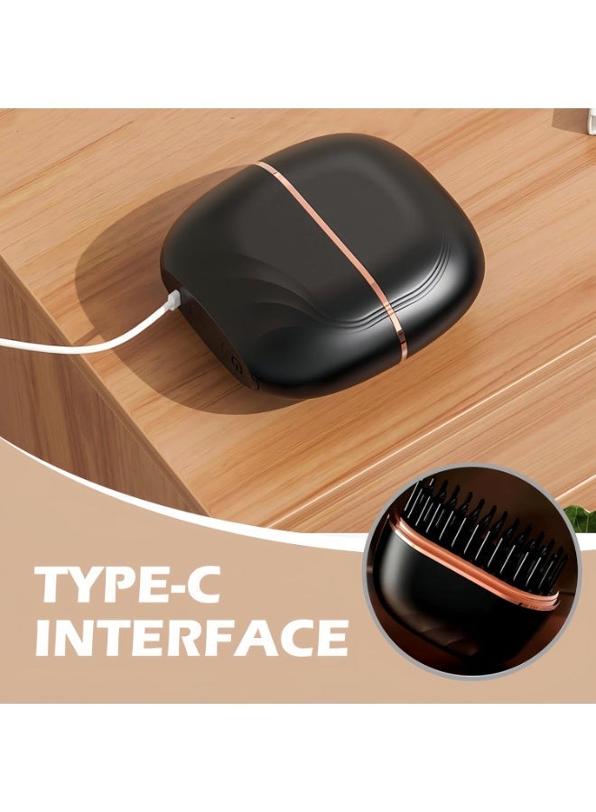 كيمايا جهاز فرد الشعر ومشط حراري صغير لاسلكي - فرشاة فرد محمولة 2 في 1 قابلة للشحن عبر USB، تتميز بـ 3 إعدادات للحرارة (160-200 درجة مئوية)، وتسخين سريع، وهيكل عازل للحرارة لحماية البشرة؛ مثالية للسفر واللمسات السريعة. - Image 5