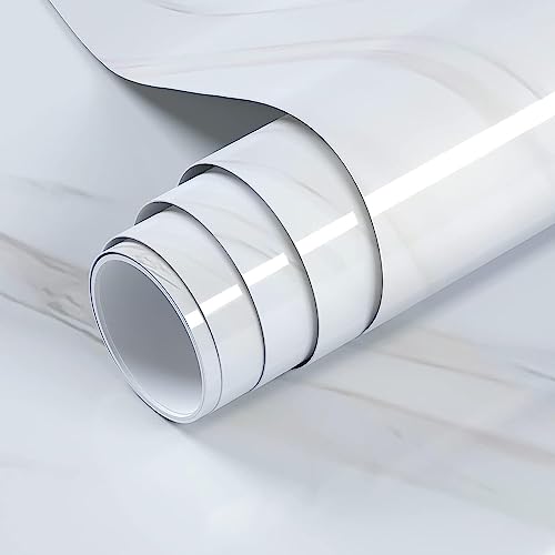 ELTON Pearl White Marble High Gloss urniture Film Self Adhesive Waterproof Wallpaper for Walls Cupboard Door, Almirah, Fridge, Tabletop, Floor DIY & Renovation Project : 50x Sq feet - Image 1