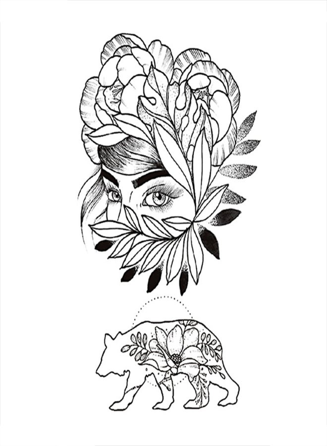 ورقة واحدة من ملصقات الوشم المؤقتة ثلاثية الأبعاد على شكل وردة كبيرة وزهرة الفاوانيا، مناسبة للفتيات، للرقبة والكتف والكم، مقاومة للماء، ملصقات وشم مؤقتة على شكل زهرة الفاوانيا الكبيرة، يمكنكِ صنعها بنفسكِ للنساء - Image 1