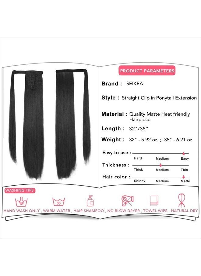 SEIKEA 32 Inch Clip in Ponytail Extension Wrap Around Long Straight Pony Tail Hair Synthetic Hairpiece for Women - Black  - Image 4