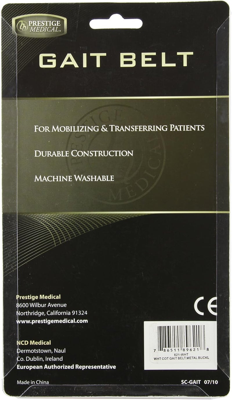 Prestige Medical 621wht Cotton Gait Belt with Metal Buckle White - Image 2