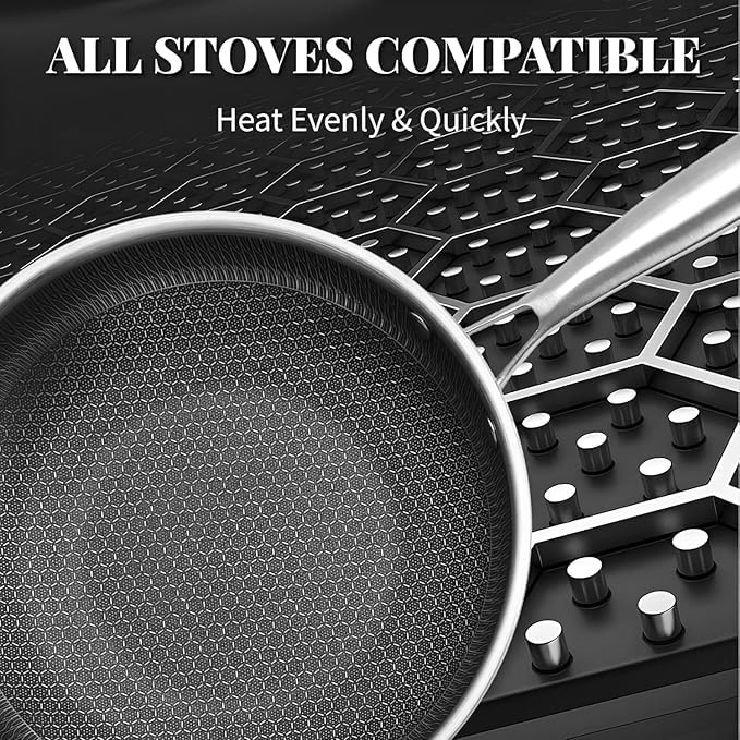 KERFORA Honeycomb Non-Stick Frying Pan with Stainless Steel Stay-Cool Handle | Compatible with All Cooktops | Dishwasher & Oven Safe (26 CM) - Image 5