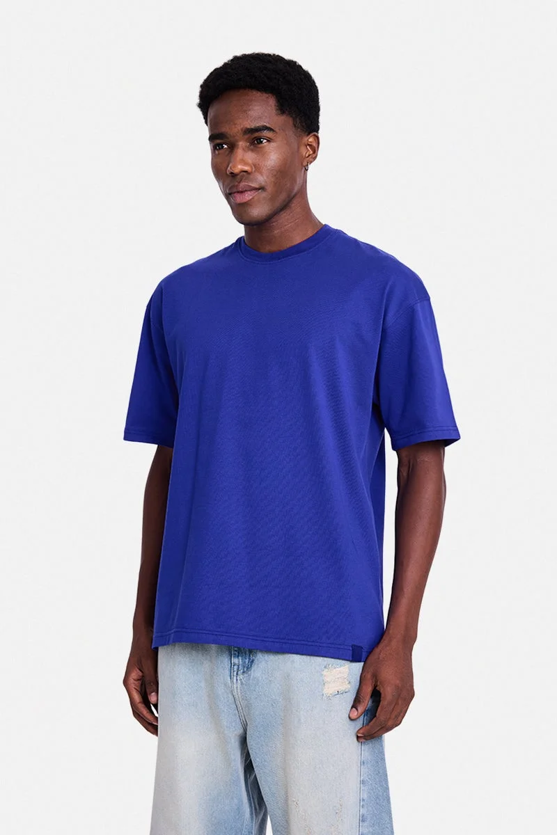 SNITCH Blue Solid Half Sleeve Oversized T-Shirt