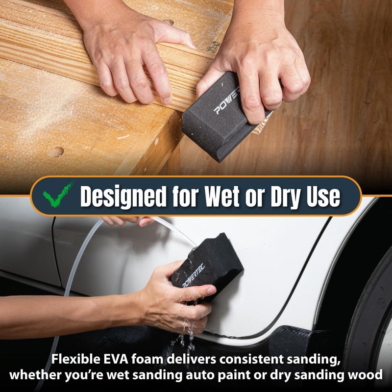 POWERTEC Sanding Block Kit with PSA Sandpaper – 7 Piece Flexible EVA Foam Wet/Dry Sanding Blocks for Auto Body, Woodworking & Crafts (72320) - Image 4