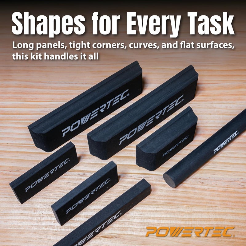 POWERTEC Sanding Block Kit with PSA Sandpaper – 7 Piece Flexible EVA Foam Wet/Dry Sanding Blocks for Auto Body, Woodworking & Crafts (72320) - Image 5