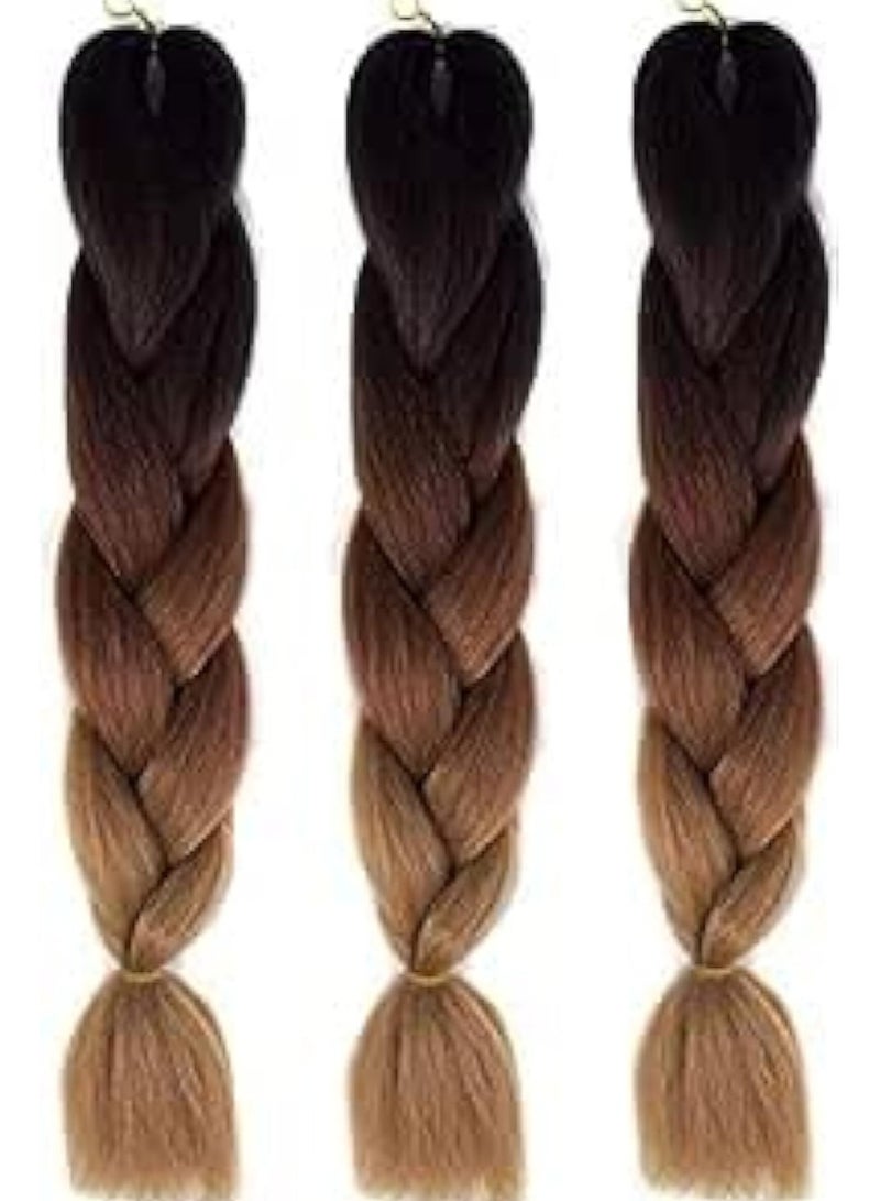 إستيل وصلات شعر أفريقية، وصلات شعر كروشيه مضفرة، شعر تجديل صناعي بدرجة حرارة عالية، شعر ياكي جامبو مضفر (أسود/بني داكن/بني فاتح، 3 قطع) - Image 1