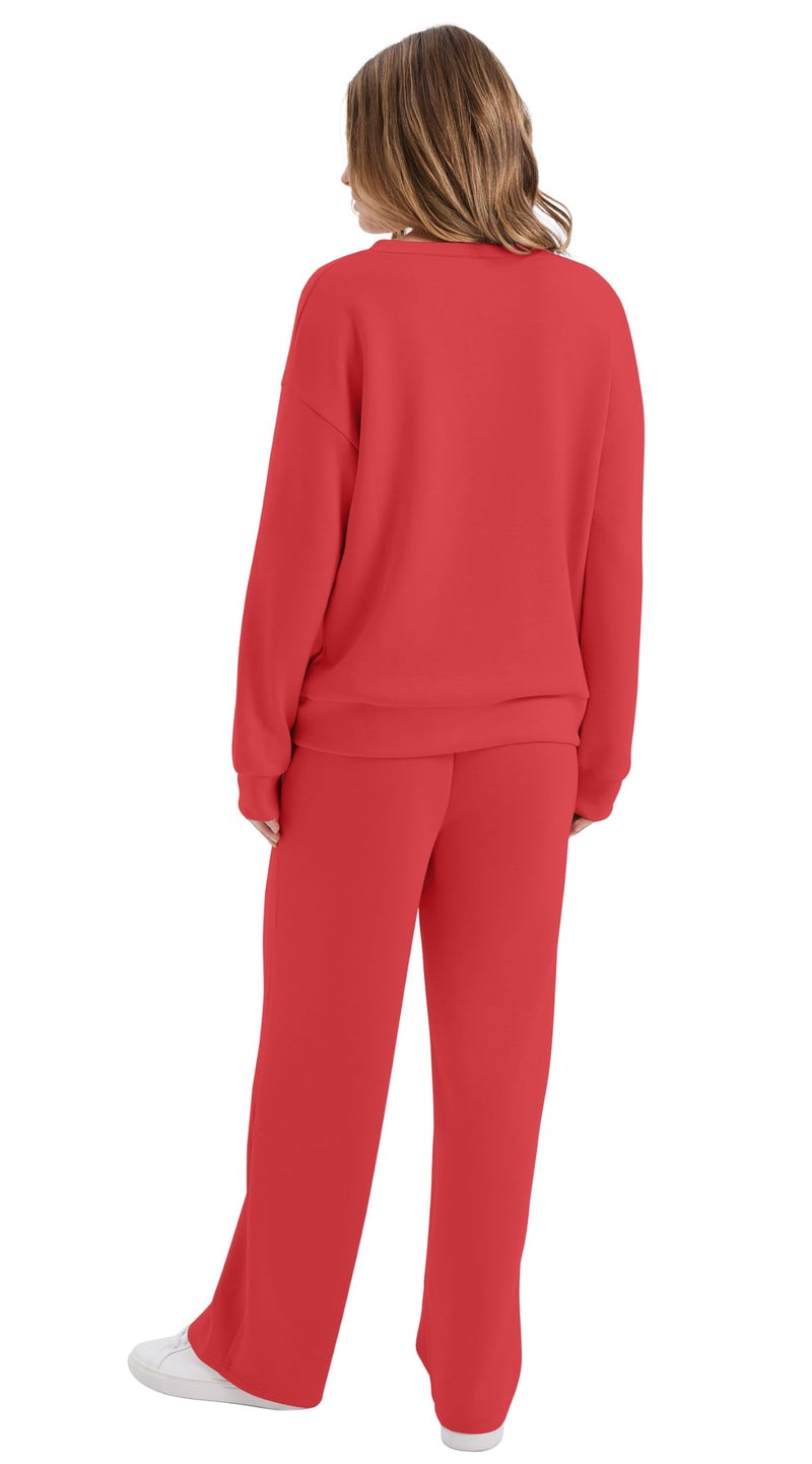 WIHOLL Lounge Sets for Women 2 Piece Sets for Women Casual Airport Travel Outfits Sweatsuits Set Fall Fashion 2025 Two Piece Comfy Matching Set Plus Size Women's Clothing Red 2XL - Image 5
