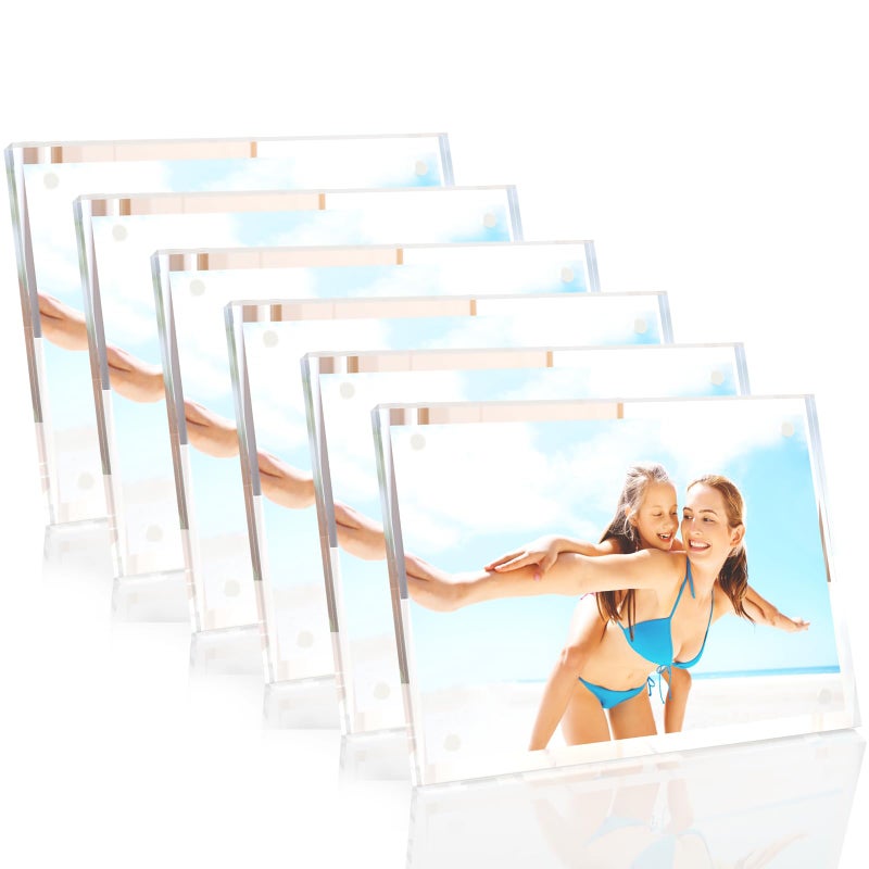 HELPLEX Picture Frames  6 Pack 4x6 inch Acrylic Picture Frame Clear 4 x 6 Photo Frames Magnetic Picture Frames Ready for Tabletop Display  Effectively Protect Photos from Fading and Yellowing - Image 1