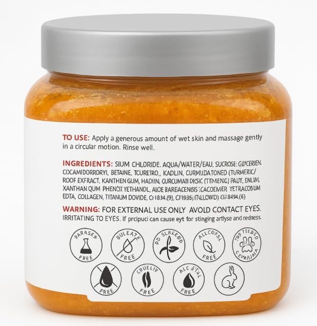 spascriptions Turmeric Collagen Body Scrub with Brown Sugar Vitamin E Exfoliating Scrub for Glowing Skin Deep Cleansing Polishing Softening Formula Natural Skincare for Body Face 21 oz Turmeric - Image 5