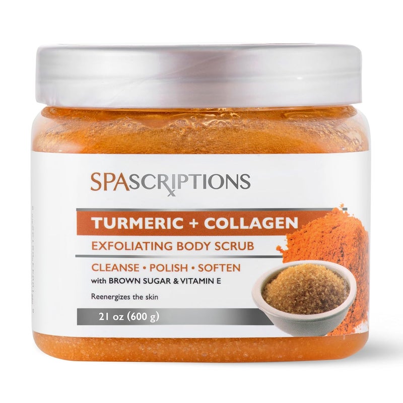 spascriptions Turmeric Collagen Body Scrub with Brown Sugar Vitamin E Exfoliating Scrub for Glowing Skin Deep Cleansing Polishing Softening Formula Natural Skincare for Body Face 21 oz Turmeric - Image 1