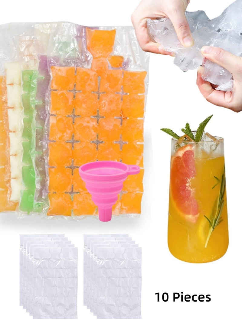 Mmmon 10 Bags Disposable Ice Cube Bags with a Funnel, Stackable Easy Release Ice Cube Mold Trays, Self-Seal Freezing Maker, Cold Ice Pack Cooler Bag  - Image 1