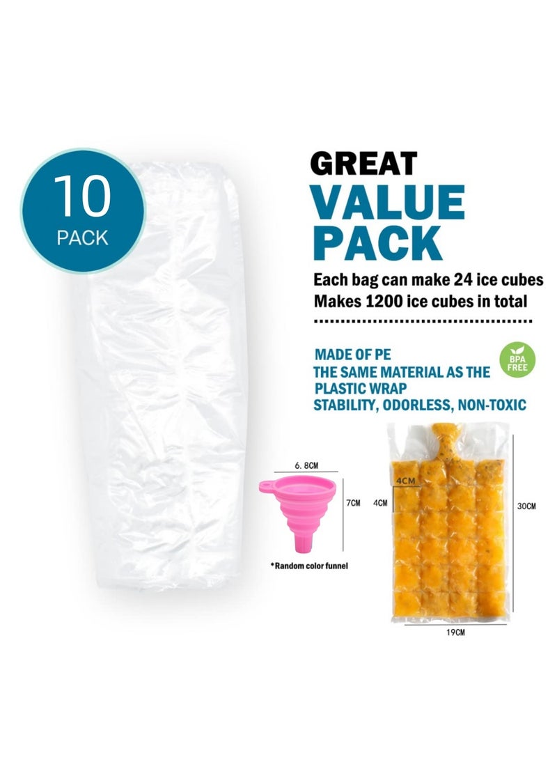 Mmmon 10 Bags Disposable Ice Cube Bags with a Funnel, Stackable Easy Release Ice Cube Mold Trays, Self-Seal Freezing Maker, Cold Ice Pack Cooler Bag  - Image 5