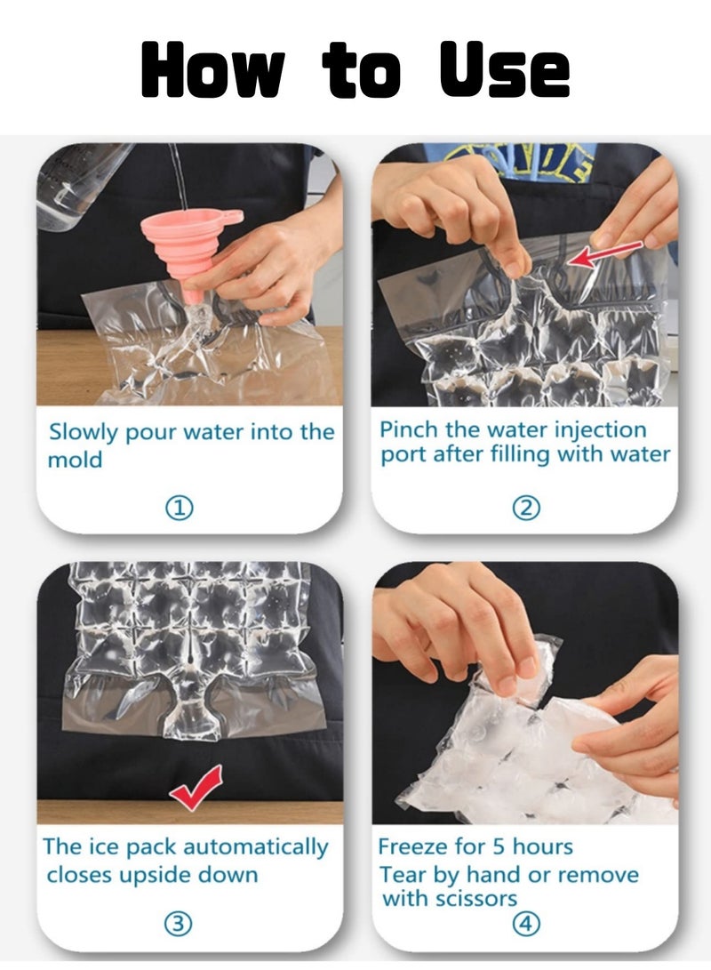 Mmmon 10 Bags Disposable Ice Cube Bags with a Funnel, Stackable Easy Release Ice Cube Mold Trays, Self-Seal Freezing Maker, Cold Ice Pack Cooler Bag  - Image 2