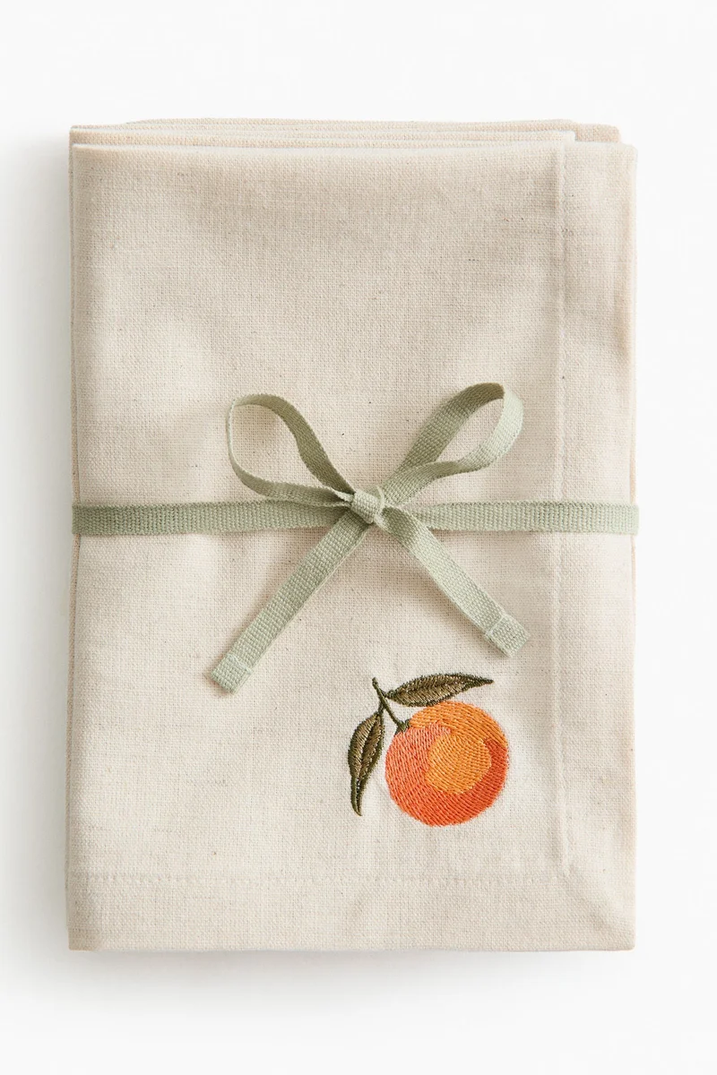 H&M 4-pack embroidery-detail linen-blend napkins