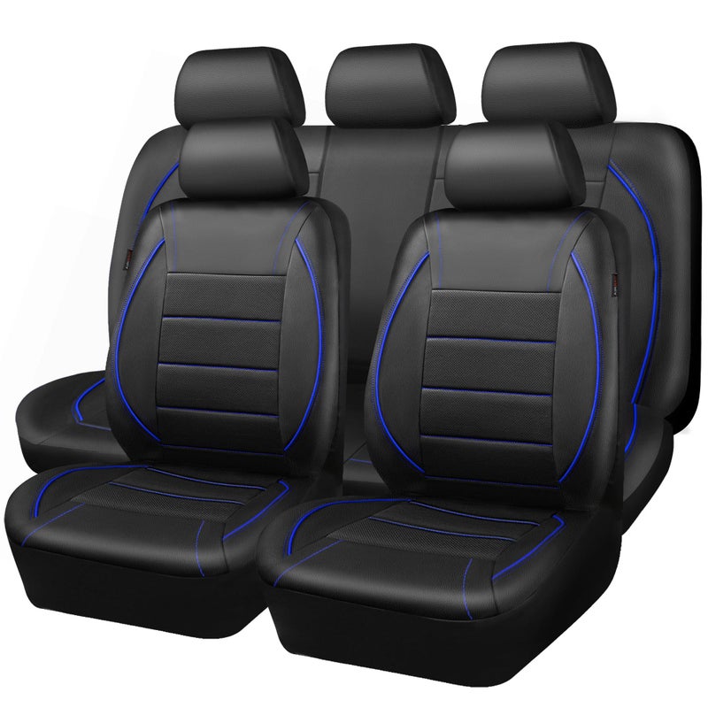 CAR PASS Universal FIT Piping Leather Car Seat Cover for suvsVanTrucksAirbag CompatibleInside Zipper Design and Reserved Opening Holes Full Set Black and Blue