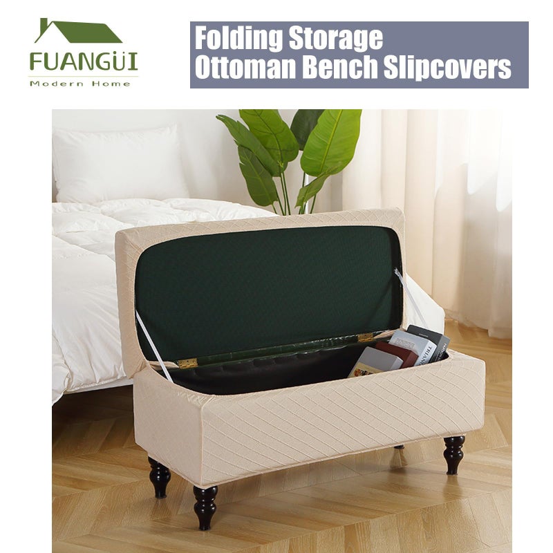 FUANGUI Ottoman Cover Stretch Storage Ottoman Bench Slipcover Printed Folding Storage Bench Ottoman Cover Footrest Stool Slipcover Footstool Protector Cover with Elastic Bottom,Medium - Image 4