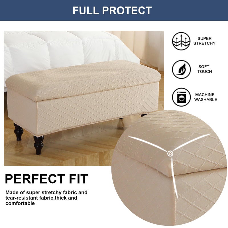 FUANGUI Ottoman Cover Stretch Storage Ottoman Bench Slipcover Printed Folding Storage Bench Ottoman Cover Footrest Stool Slipcover Footstool Protector Cover with Elastic Bottom,Medium - Image 3