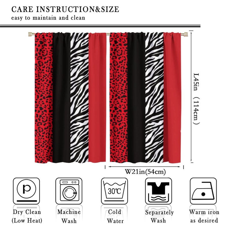SXXLDNG Red Black Curtains Leopard and Zebra Animal Print Window Drapes Thermal Insulated Curtains 2 Panels, Room Darkening for Living Room Bedroom Window Treatments 42" x 45"Decor - Image 3
