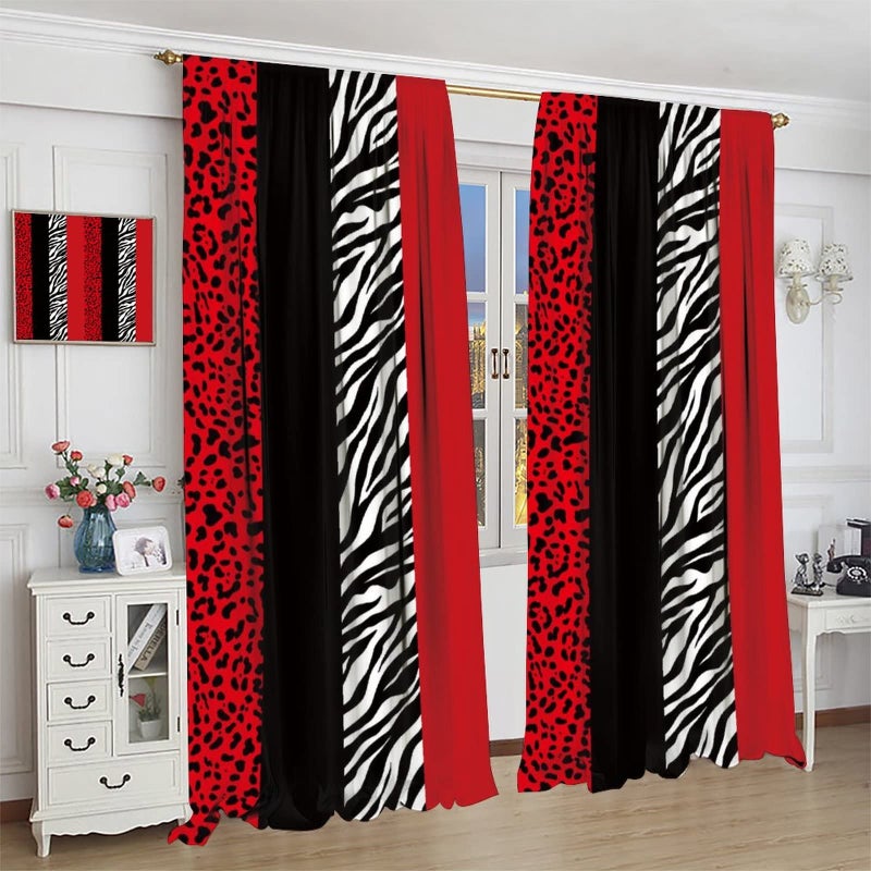 SXXLDNG Red Black Curtains Leopard and Zebra Animal Print Window Drapes Thermal Insulated Curtains 2 Panels, Room Darkening for Living Room Bedroom Window Treatments 42" x 45"Decor - Image 4