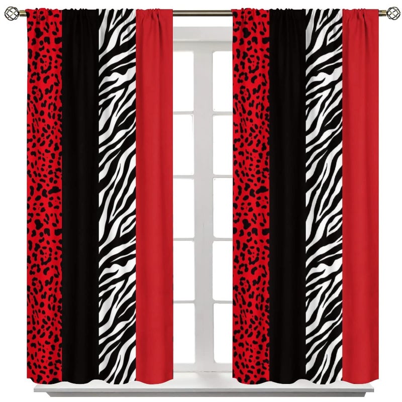 SXXLDNG Red Black Curtains Leopard and Zebra Animal Print Window Drapes Thermal Insulated Curtains 2 Panels, Room Darkening for Living Room Bedroom Window Treatments 42" x 45"Decor - Image 2