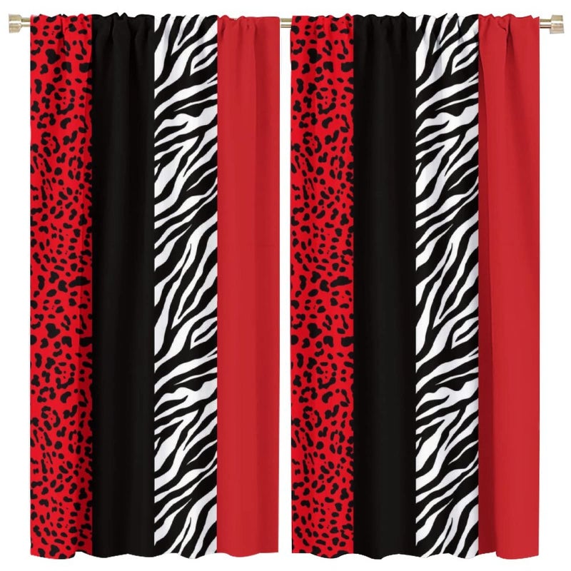 SXXLDNG Red Black Curtains Leopard and Zebra Animal Print Window Drapes Thermal Insulated Curtains 2 Panels, Room Darkening for Living Room Bedroom Window Treatments 42" x 45"Decor - Image 1