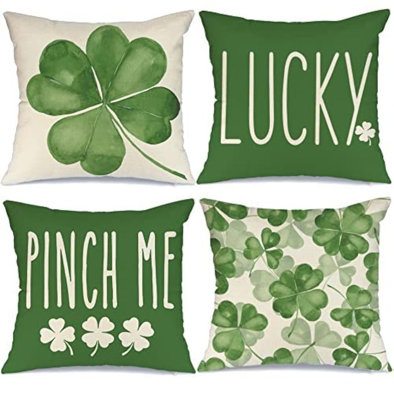 GEEORY St Patricks Day Pillow Covers 18x18 Set of 4 St Patricks Day Decorations for Home Shamrock Lucky St Patricks Day Decorative Throw Pillows Farmhouse St Patricks Day Decor
