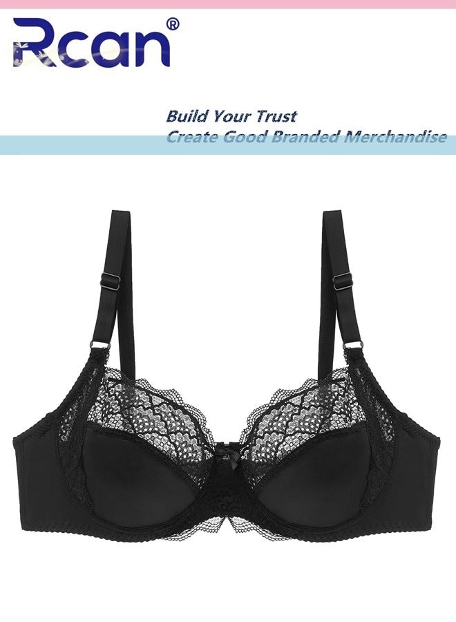 Rcan Women's Plus Size Ultra-thin Lace Bra with Underwire Push-up Three-Quarter Cup Bras Anti-Sagging Translucent Cotton Breathable Comfortable Underwear  - Image 1
