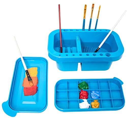 MyLifeUNIT Paint Brush Cleaner Paint Brush Holder and Organizers with Palette for Acrylic Watercolor and WaterBased Paints Royal Blue - Image 1