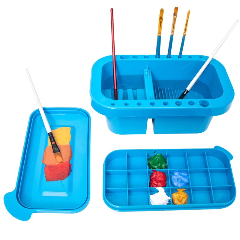 MyLifeUNIT Paint Brush Cleaner Paint Brush Holder and Organizers with Palette for Acrylic Watercolor and WaterBased Paints Royal Blue - Image 2