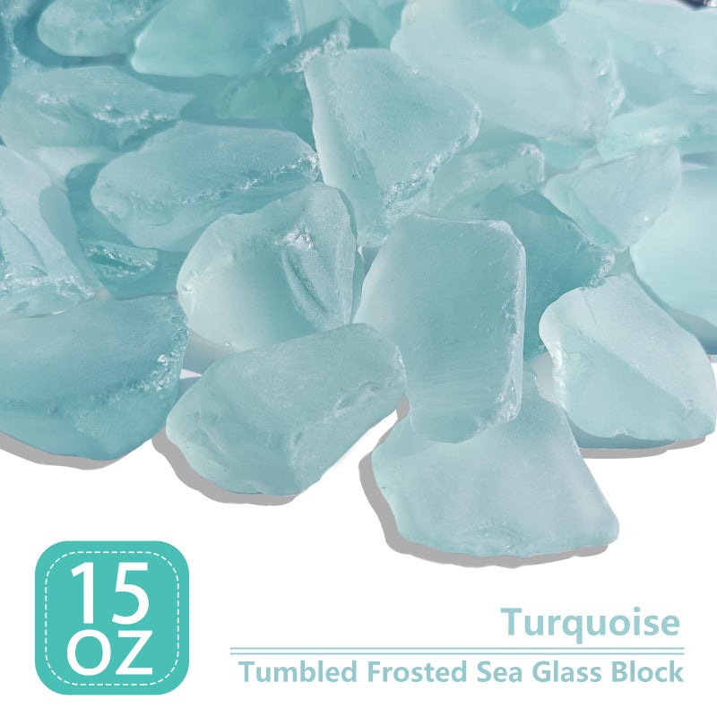 QYGL Sea Glass Block - 1LB Turquoise Frosted Sea Glass - Vase Filler and Aquarium Ornament, DIY Craft Supplies for Art, Sea Glass Decor, Beach Weddings, and Home Decor - Image 2