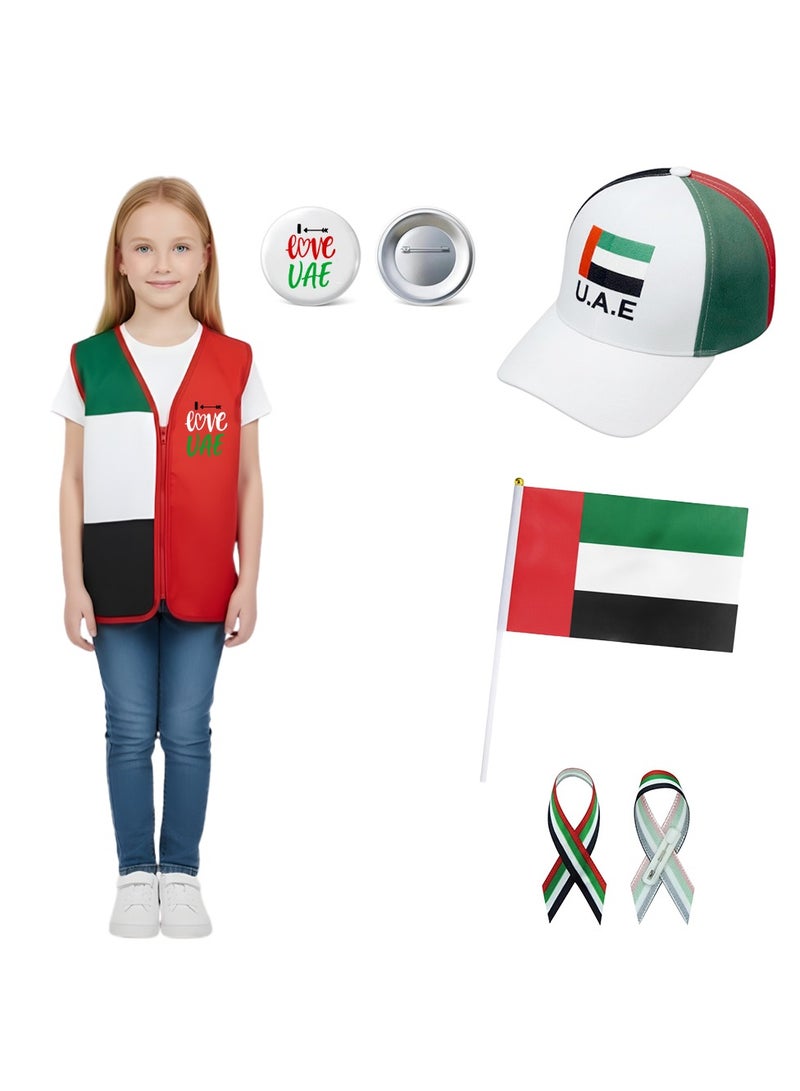 PRINTSHOP4ME UAE National Day Kids Girls UAE Vest | Stylish Girls Vests | COMBO Includes - UAE VEST | UAE CAP | BUTTON BADGE | HAND FLAG | UAE RIBBON - Image 1