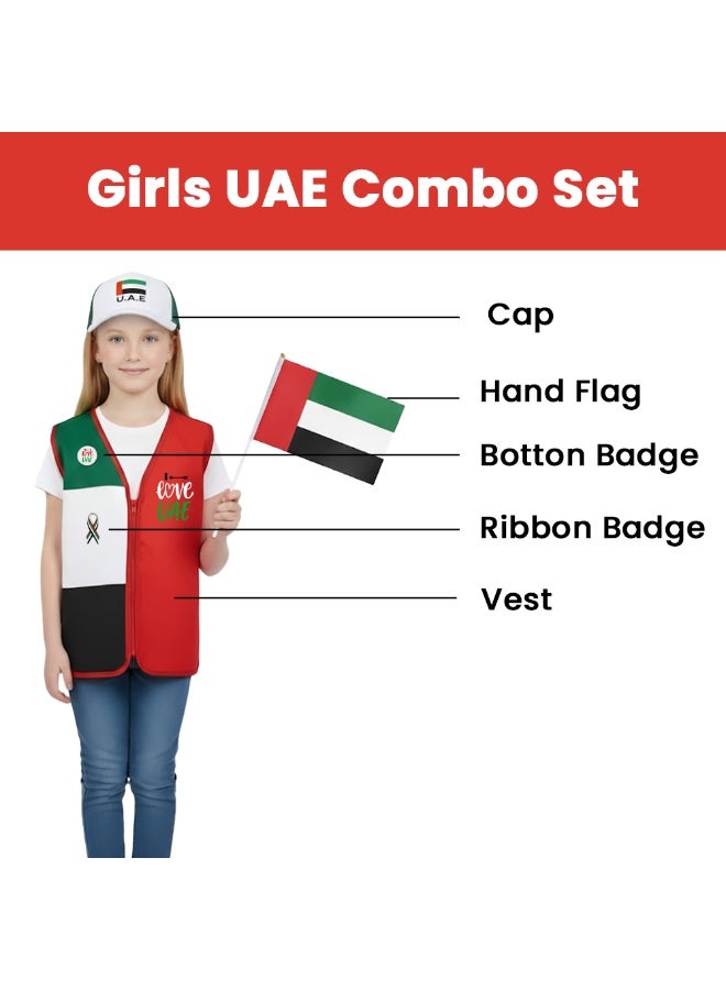 PRINTSHOP4ME UAE National Day Kids Girls UAE Vest | Stylish Girls Vests | COMBO Includes - UAE VEST | UAE CAP | BUTTON BADGE | HAND FLAG | UAE RIBBON - Image 3