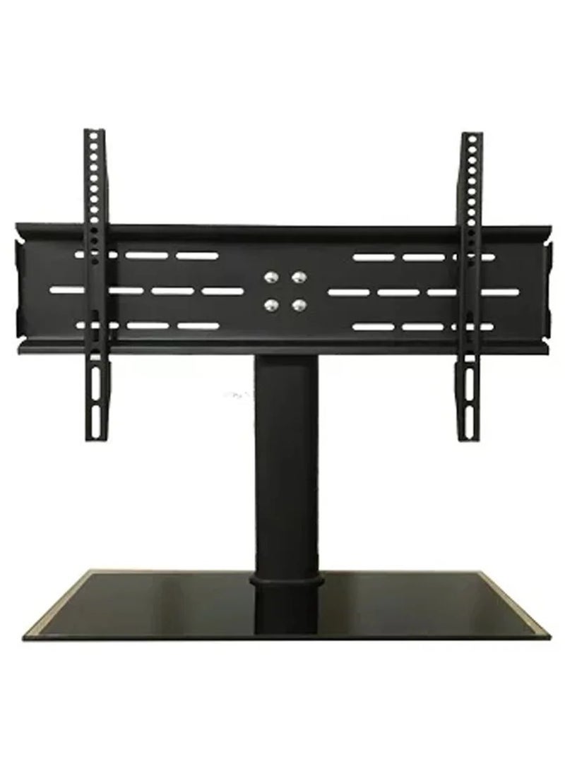 "Universal Swivel Tabletop TV Stand for 37-70 Inch Flat or Curved Screen TVs – Height Adjustable Mount with 60° Swivel, Heavy-Duty Tempered Glass Base, Cable Management, and Anti-Tip Safety – Black Model SH 3765B"
