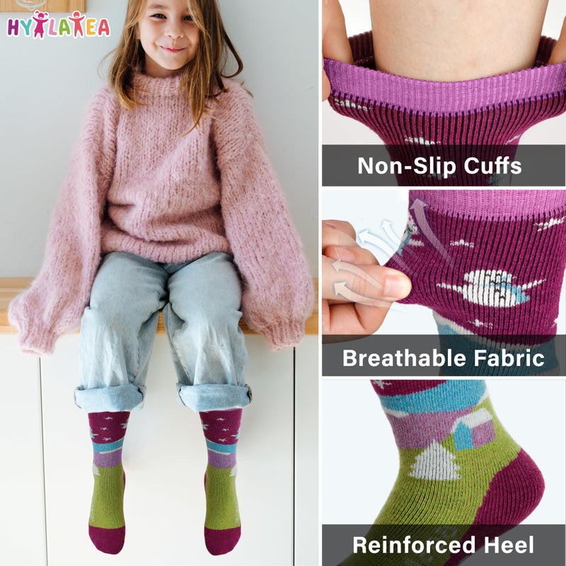 Hylaea Merino Wool Ski Socks Kids, Knee-high Warm Thermal Snowboard Skating Socks for Toddler Boys and Girls Pink Red Gray Blue X-Small - Image 4