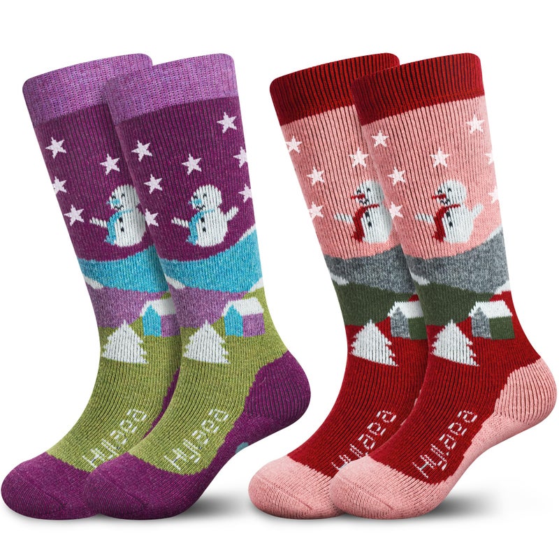 Hylaea Merino Wool Ski Socks Kids, Knee-high Warm Thermal Snowboard Skating Socks for Toddler Boys and Girls Pink Red Gray Blue X-Small - Image 1
