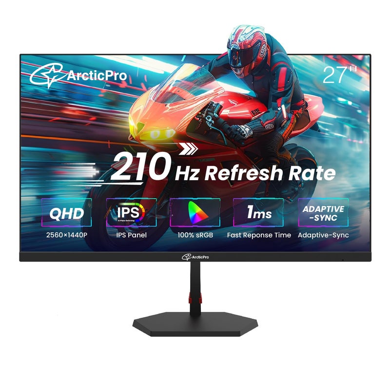 ArcticPro 27inch Gaming Monitor QHD 2560*1440p, 210Hz, 2K, IPS Panel, 1ms Response Time, Adaptive sync, PC Computer Monitor, 3-Sided Frameless, Ultra Slim, 130% sRGB, Bluelight Filter, HDMI *2, DP*2 - Image 1