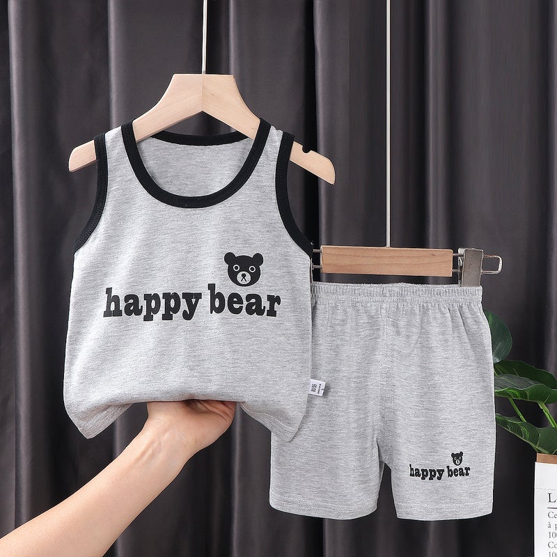Kids Summer Cotton Vest Set E07-Grizzly Head 