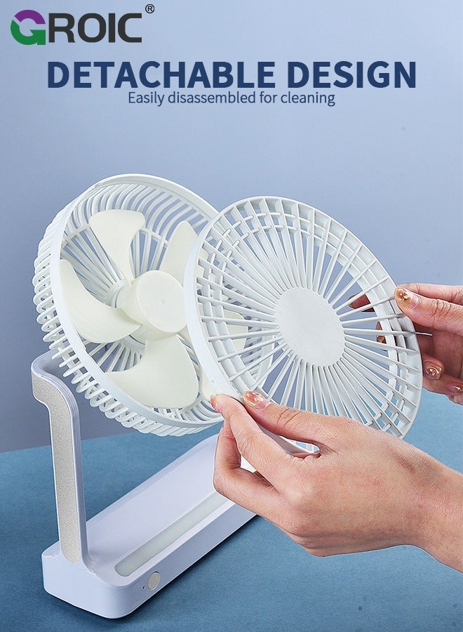 GROIC 6 inch 2400mAh Camping Fan with LED Lantern and Hook, Rechargeable Battery USB 3 Speeds 350°Head Rotation, Desk Table for Outdoor Tent Travel Picnic - Image 5