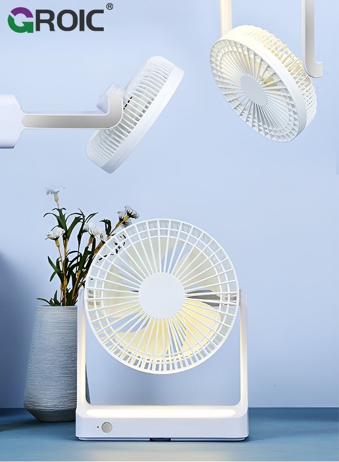 GROIC 6 inch 2400mAh Camping Fan with LED Lantern and Hook, Rechargeable Battery USB 3 Speeds 350°Head Rotation, Desk Table for Outdoor Tent Travel Picnic - Image 2