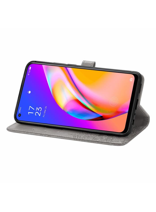 اس-توب جراب لهاتف OPPO A94 5G / F19 Pro+ 5G / Reno5 Z جراب جلدي أفقي منقوش عليه زهرة ماندالا مع حامل وثلاث فتحات للبطاقات ومحفظة وحبل - Image 4