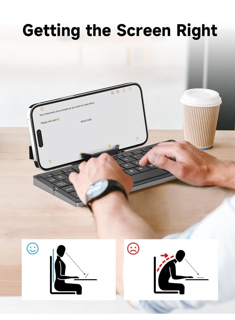GULFLINK Mini Foldable Bluetooth Keyboard With Magnetic Stand, Aluminum Alloy Mini Quiet Folding Keyboard Android, Rechargeable Keyboard For Tablet, iPad, Phones White - Image 3
