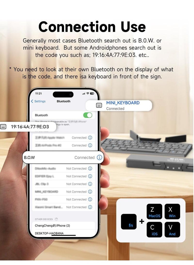 GULFLINK Mini Foldable Bluetooth Keyboard With Magnetic Stand, Aluminum Alloy Mini Quiet Folding Keyboard Android, Rechargeable Keyboard For Tablet, iPad, Phones White - Image 5