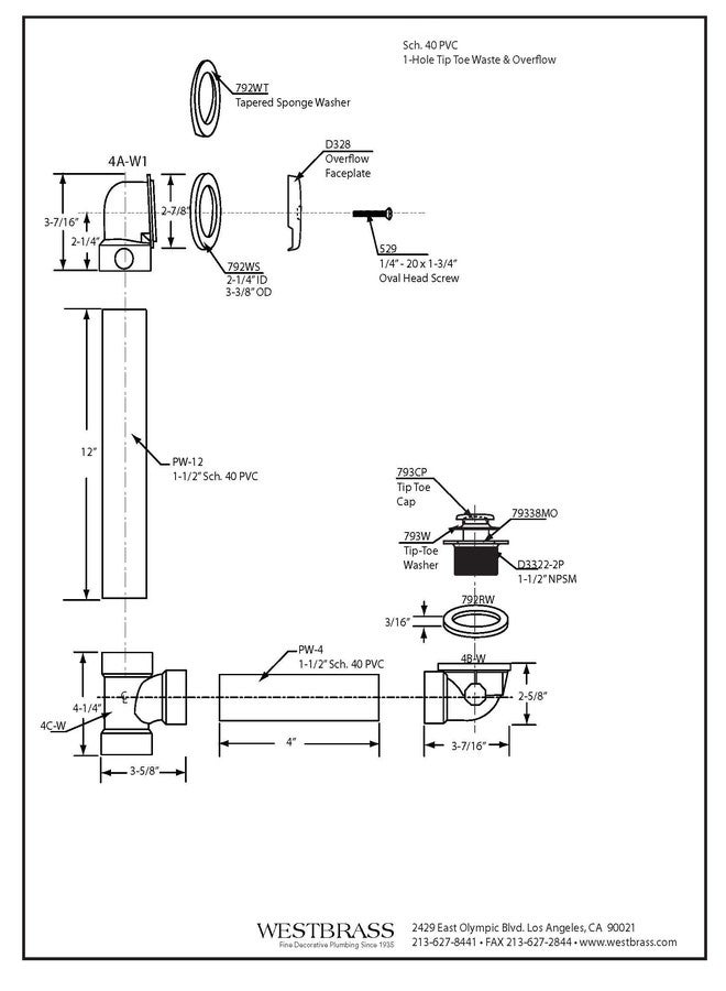 ويست براس مجموعة تصريف مياه حوض الاستحمام من ويست براس A49321-62، مقاس 14 بوصة، مصنوعة من مادة PVC مقاس 40، مع غطاء لوحة أمامية بفتحة واحدة وسدادة تصريف طرفية، لون أسود غير لامع - Image 2