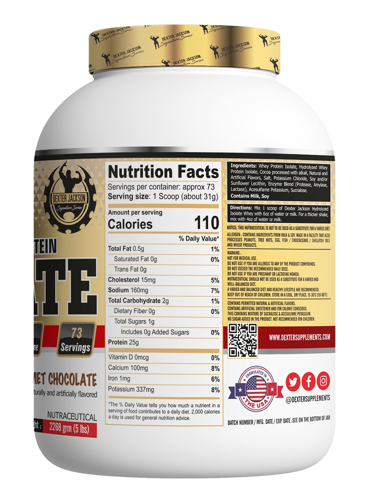 Dexter Jackson Gold Series Hydrolyzed Whey Protein Isolate Gourmet Chocolate 5lbs