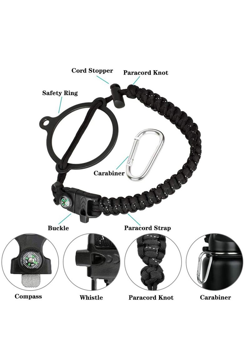 Handle Fits Wide Mouth Bottles 12oz to 64oz Durable Carrier, Carrier Strap Cord with Safety Ring, Compass and Carabiner Ideal Water Bottle Handle Strap