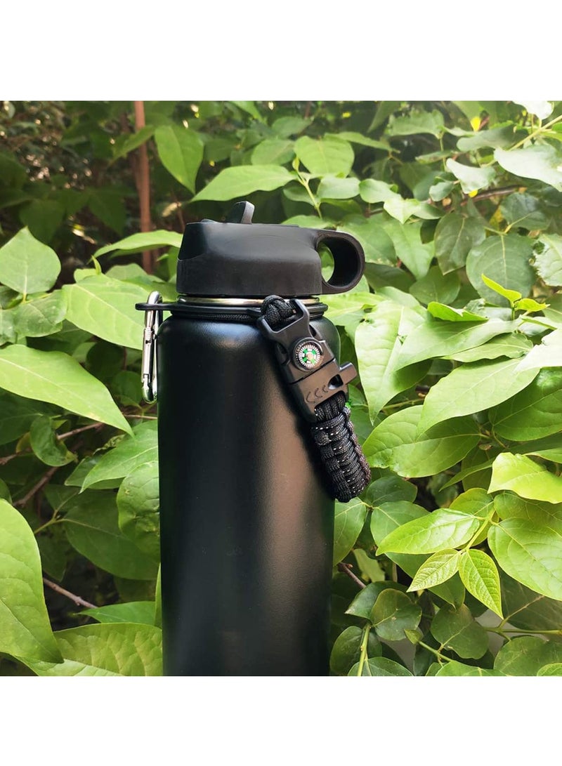 Handle Fits Wide Mouth Bottles 12oz to 64oz Durable Carrier, Carrier Strap Cord with Safety Ring, Compass and Carabiner Ideal Water Bottle Handle Strap