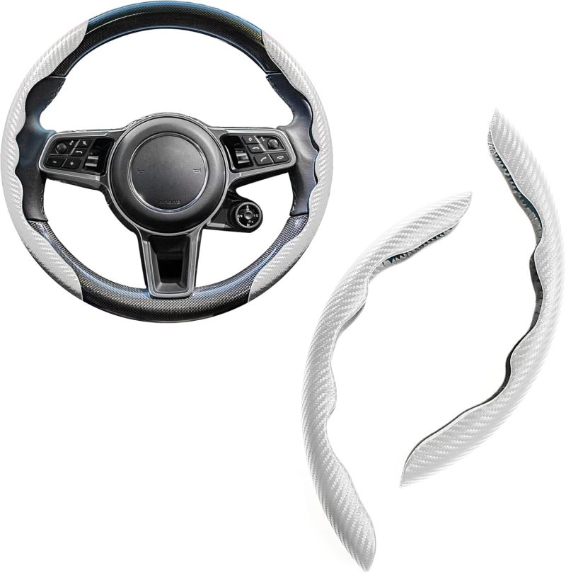 Carbon Fiber Steering Wheel Cover 38cm Universal - Textured Anti-Slip Grip Ultralight 56g for Car SUV Modern Style - Image 2