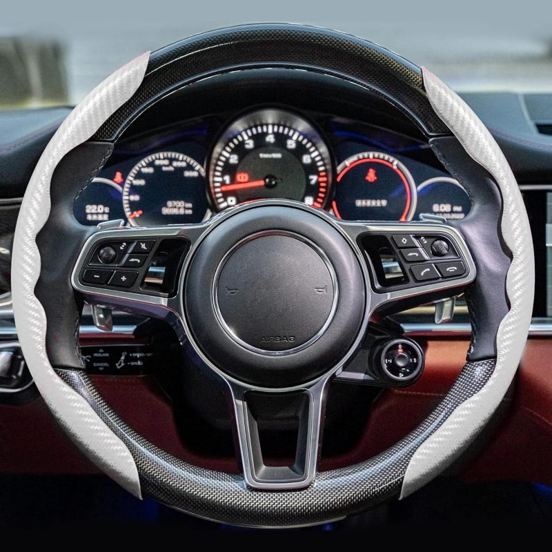 Carbon Fiber Steering Wheel Cover 38cm Universal - Textured Anti-Slip Grip Ultralight 56g for Car SUV Modern Style - Image 3