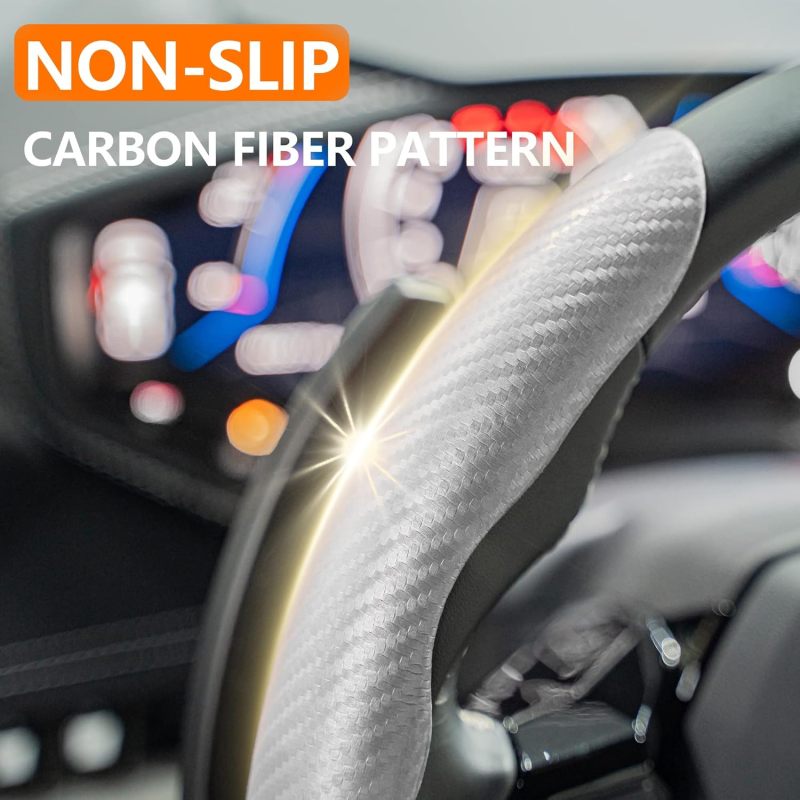 Carbon Fiber Steering Wheel Cover 38cm Universal - Textured Anti-Slip Grip Ultralight 56g for Car SUV Modern Style - Image 4