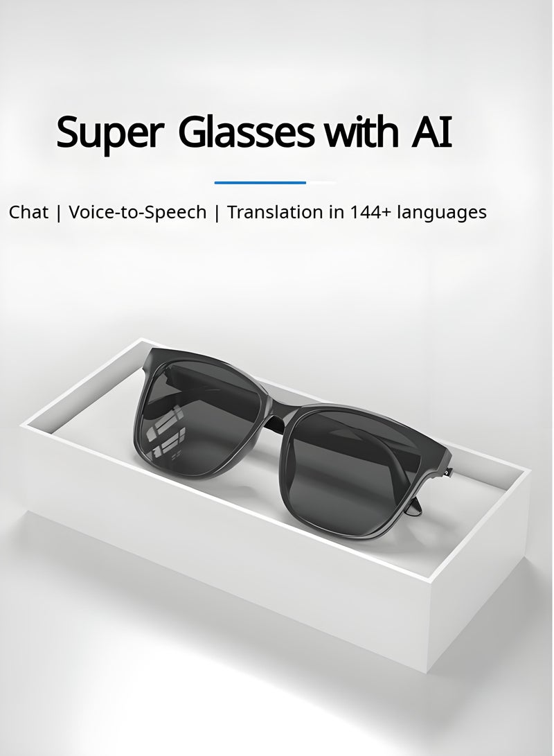 HYUNDAI AI Smart Glasses Wireless Bluetooth Glasses with Real-Time Automatic Voice Translation Support 144 Languages BT for Travel Business Meetings Recording and Hands-Free Calling for Meeting, Driving, Traveling (Black) - Image 2